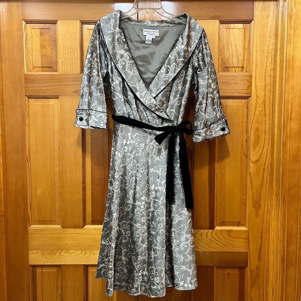 Adrianna Papell Occasions brocade dress with beads trim and sash